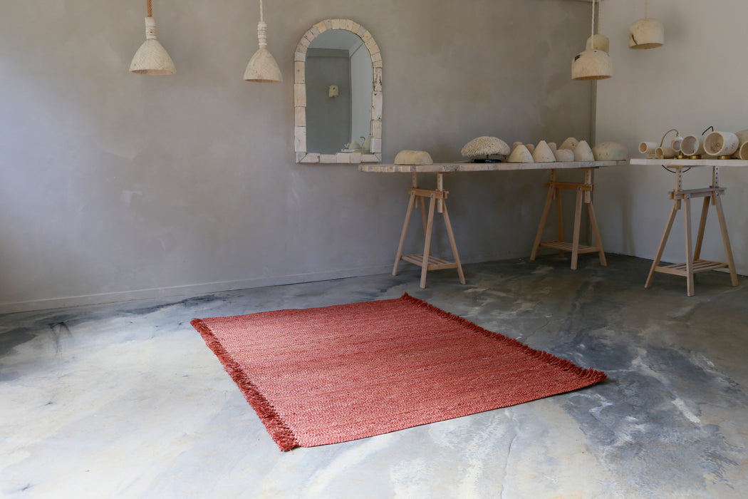 Handwoven Raffia Rug in terracotta colour