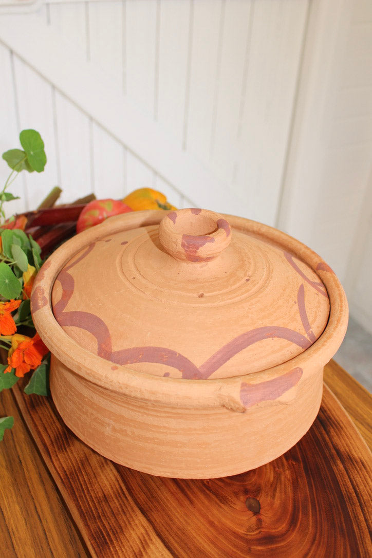 terracotta clay cooking pot with lid and handle