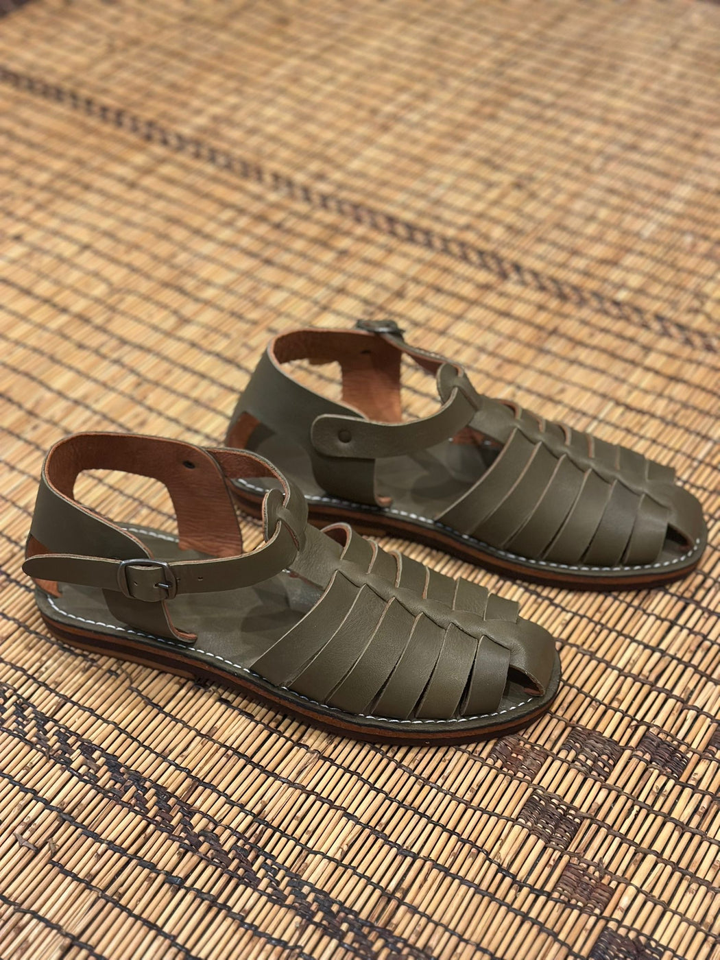 Men Leather Sandal ~ Khaki Green