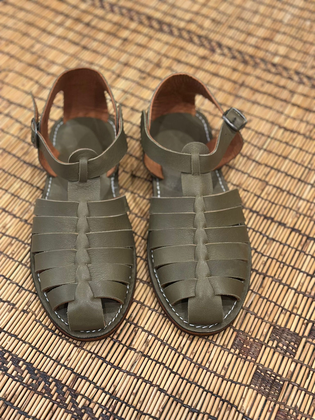 Men Leather Sandal ~ Khaki Green