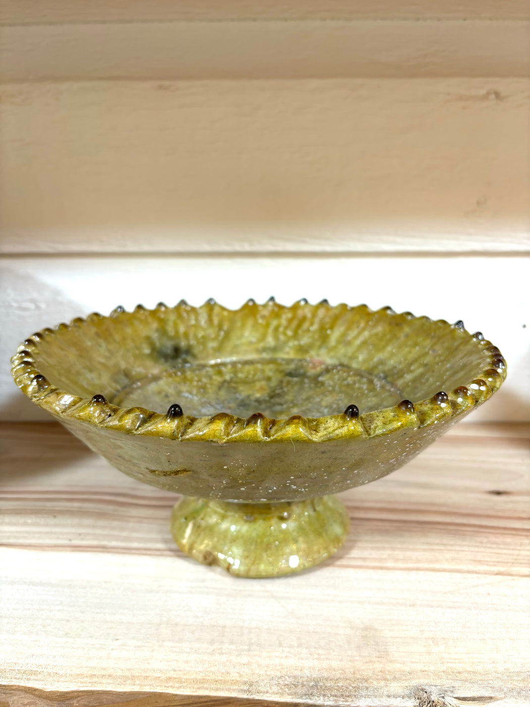 Large Tamegroute Pedestal Bowl -Olive Green