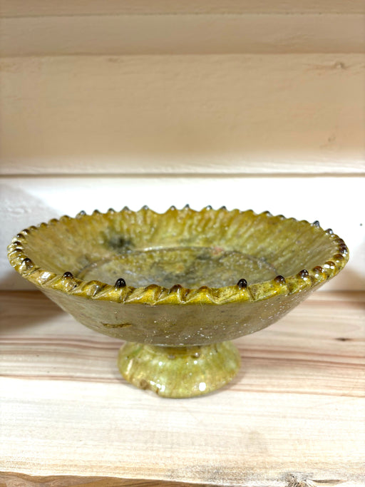 Large Tamegroute Pedestal Bowl -Olive Green