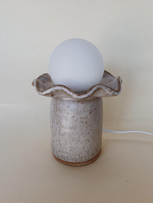 Luna Wave Handcrafted Ceramic Table Lamp – Satin White | Ochre