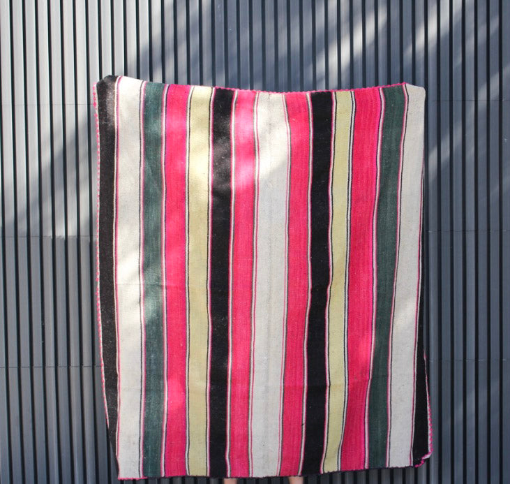 Authentic Hand Woven Peruvian Striped Rug Pink/Black 164x150cm — Little ...