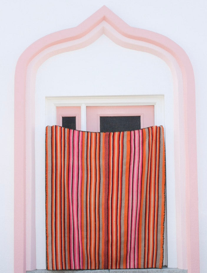 Authentic Hand Loomed Peruvian Rug Pink/Orange Stripe 170x145cm ...